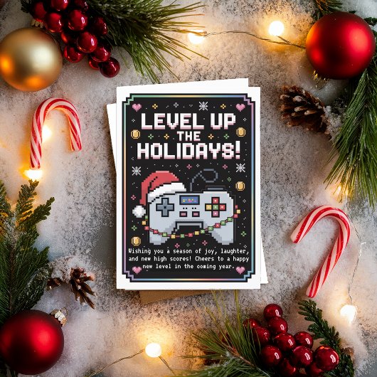 Carte de Noël de joueur de jeu vidéo à l'aquarelle