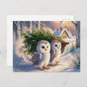 Carte de Noël de la belle chouette neigeuse (Devant / Derrière)