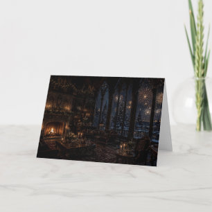 Carte de Noël de la cheminée de la bibliothèque go