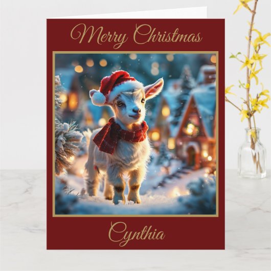 Carte de Noël de la chèvre de Noël (Fleur jaune)