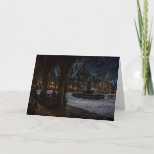 Carte de Noël de la cour du château enneigé