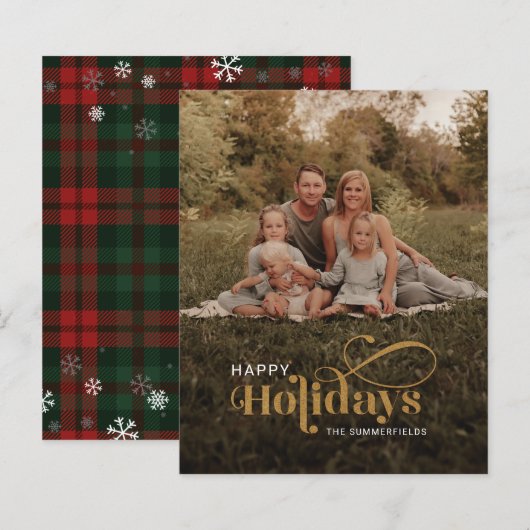 Carte de Noël de la famille de la photo Plaid Snow (Devant / Derrière)