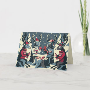 Carte de Noël de la famille des rennes décorant de