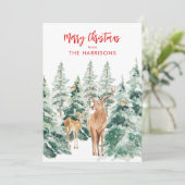 Carte de Noël de la forêt hivernale avec cerf Joye (Debout devant)