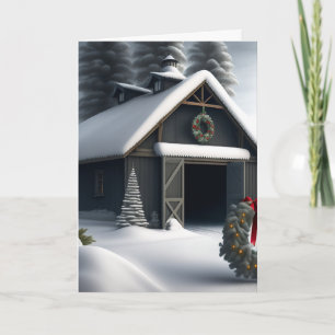 Carte de Noël de la grange d'hiver gris doux