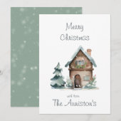 Carte de Noël de la maison d'aquarelle (Devant / Derrière)