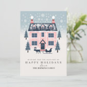Carte de Noël de la maison de Pâque Rose rustique (Debout devant)
