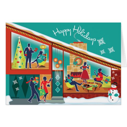 Carte de Noël de la maison moderne du milieu du si (Devant horizontal)