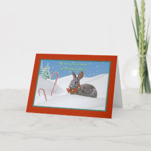 Carte de Noël de la petite-fille avec le lapin