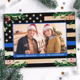 Carte de Noël de la police Budget Photo mince drap