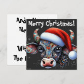 Carte de Noël de la vache avec chapeau de Noël (Devant / Derrière)