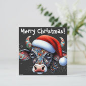 Carte de Noël de la vache avec chapeau de Noël (Debout devant)
