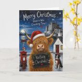 Carte de Noël de la vache des Highlands à croquer (Fleur jaune)