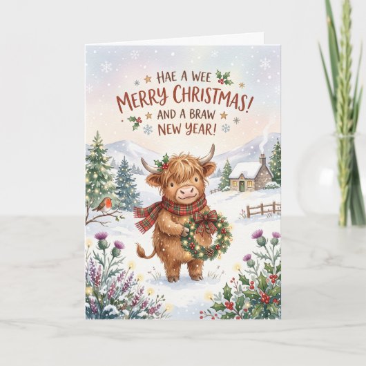Carte de Noël de la vache des Highlands robuste (Devant)