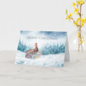 Carte de Noël de lapin de prière de vacances (Fleur jaune)