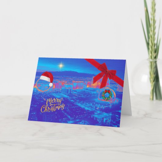 Carte de Noël de Las Vegas bleue (Devant)