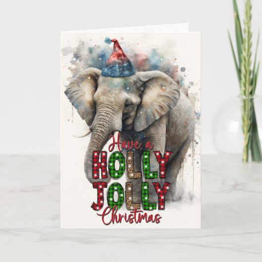 Carte de Noël de l'éléphant de Santa joyeusement f (Devant)