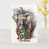 Carte de Noël de l'éléphant de Santa joyeusement f (Fleur jaune)