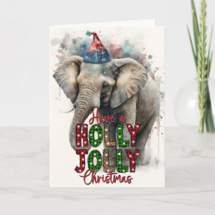 Carte de Noël de l'éléphant de Santa joyeusement f