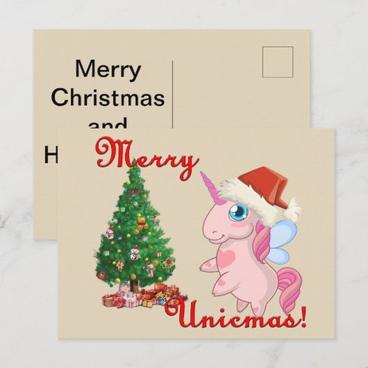 Carte de Noël de licorne (Devant / Derrière)