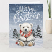 Carte de Noël de l'ours polaire rouge adorable (Devant)