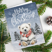 Carte de Noël de l'ours polaire rouge adorable