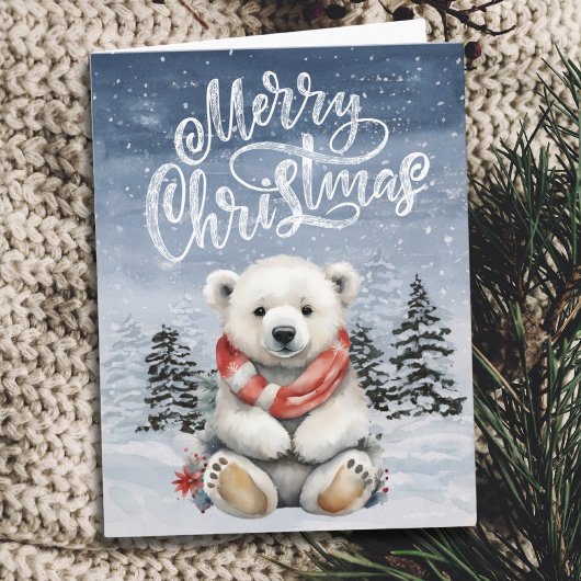 Carte de Noël de l'ours polaire rouge adorable