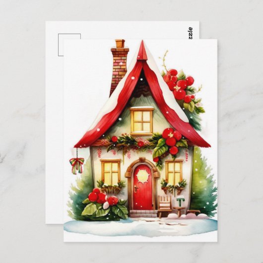 Carte de Noël de maison à l'aquarelle (Devant / Derrière)