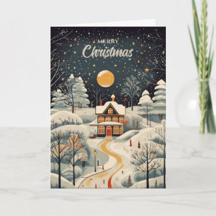Carte de Noël de maison d'hiver de style Gouache V