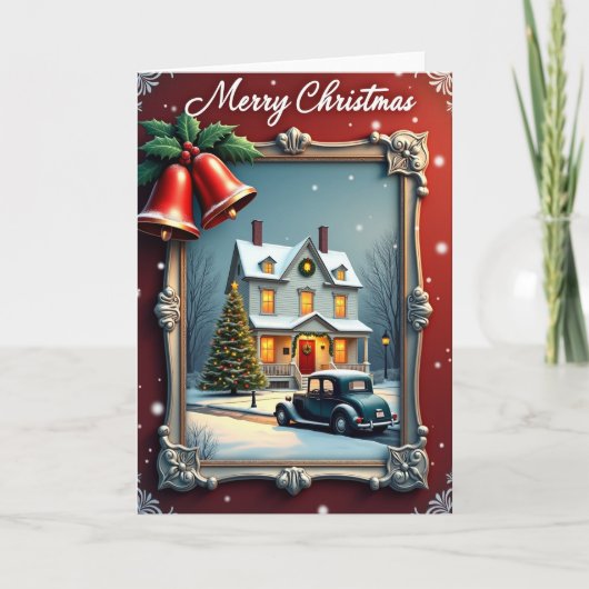 Carte de Noël de maison enneigée (Devant)