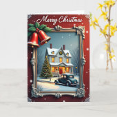 Carte de Noël de maison enneigée (Fleur jaune)