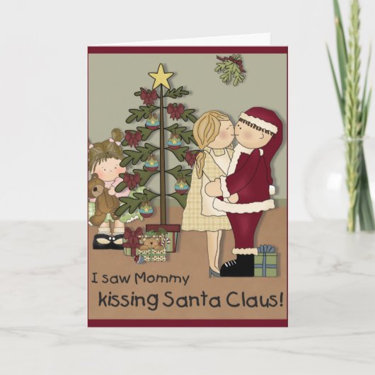 Carte de Noël de maman Kissing Père Noël (Devant)