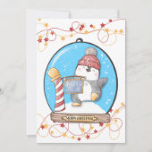 Carte de Noël de manchot dans un globe de neige (Devant)