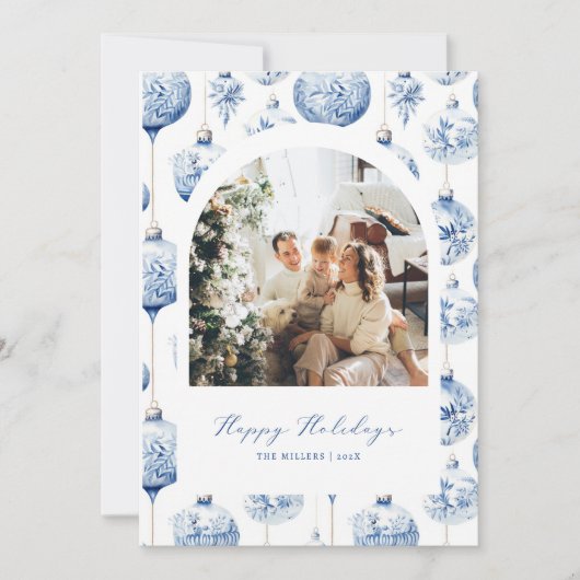 Carte de Noël de Noël de l'Arc de l'ornement bleu (Devant)