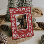 Carte de Noël de Noël de Noël<br><div class="desc">Cadre botanique orné,  carte de vacances photo. lignes de texte modèles pour votre salutation de vacances,  nom et année.</div>