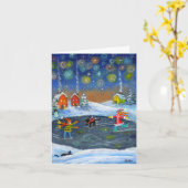 Carte de Noël de Noël "Ice Slider", chats de patin (Fleur jaune)