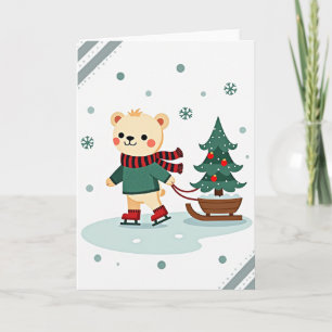 Carte de Noël de patinage sur glace avec un ours m