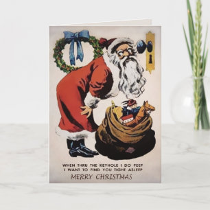Carte de Noël de Père Noël qui espionne effrayant