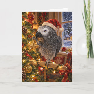 Carte de Noël de perroquet gris africain | Étoile