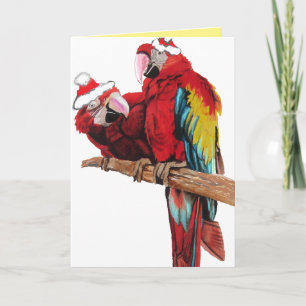 Carte de Noël de perroquet rouge de Macaws Santa