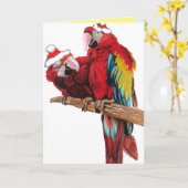Carte de Noël de perroquet rouge de Macaws Santa (Fleur jaune)