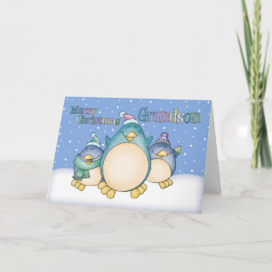 Carte de Noël de petit-fils avec des pingouins