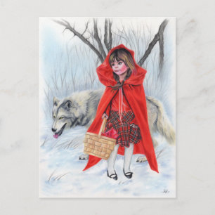 Carte de noël de petit loup rouge et mauvais loup