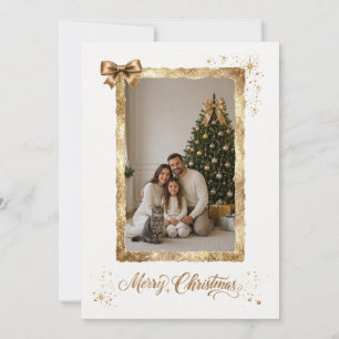 Carte de Noël de photo de famille avec cadre en or