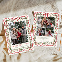 Carte de Noël de photo de famille de ruban ondulé