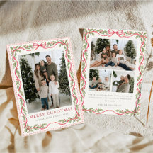 Carte de Noël de photo de famille Ruban de houx fa