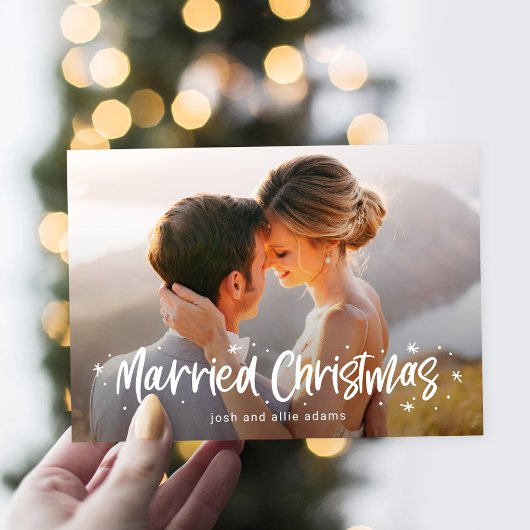 Carte de Noël de photo de mariage dessinée avec jo