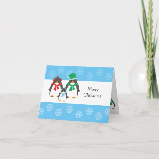 CARTE de NOËL de pingouin de maman, de papa et de (Devant)