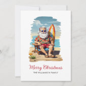 Carte de Noël de plage avec Santa surfeur (Devant)