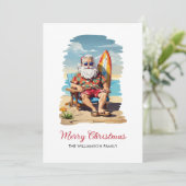 Carte de Noël de plage avec Santa surfeur (Debout devant)